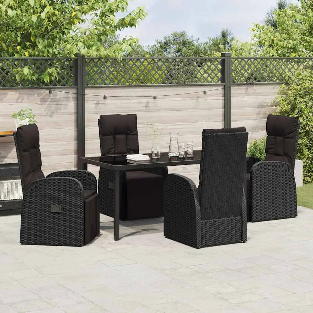 5-Piece Outdoor Dining Set with Black Rattan