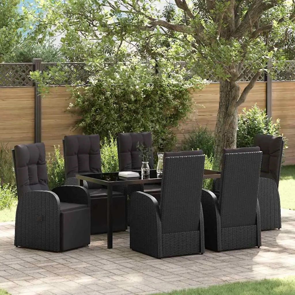 7-Piece Black Poly Rattan Outdoor Dining Set