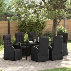 7-Piece Black Poly Rattan Outdoor Dining Set