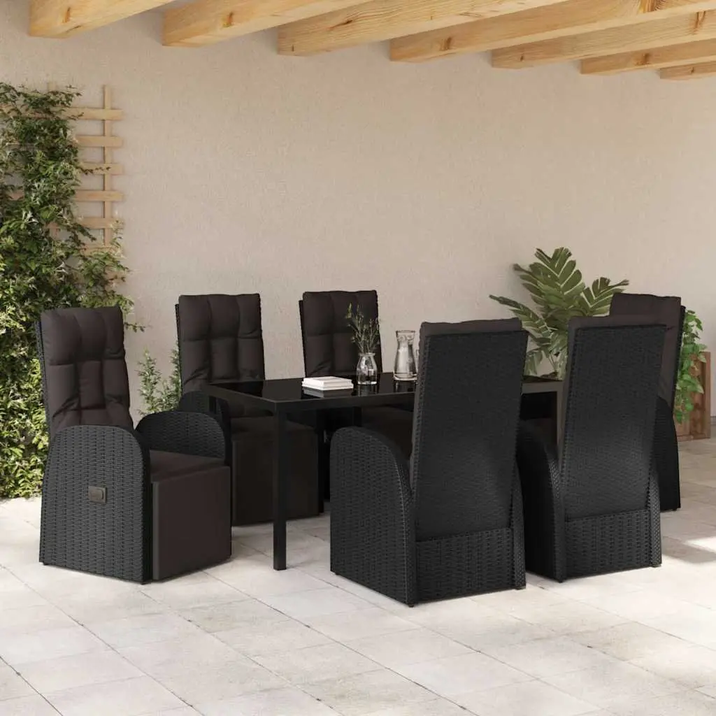 7-Piece Black Poly Rattan Outdoor Dining Set