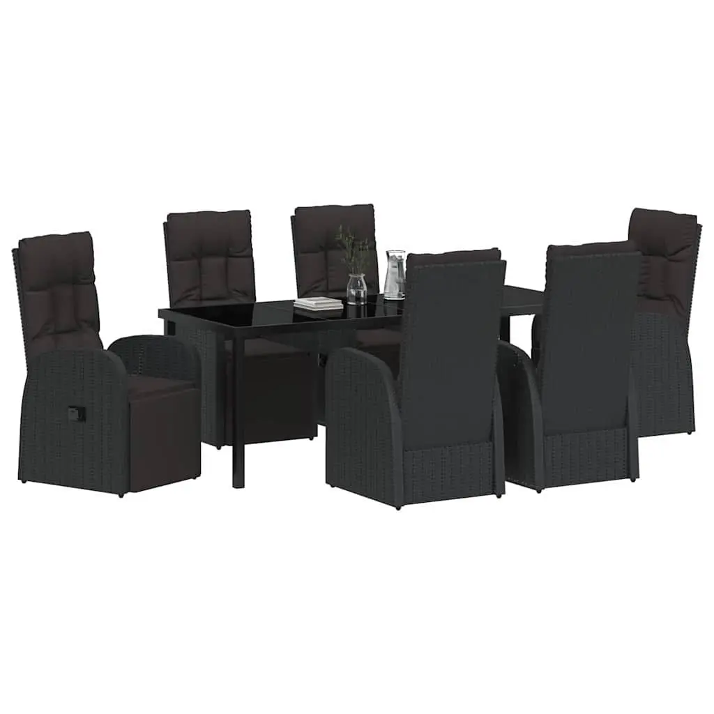 7-Piece Outdoor Garden Dining Set with Black Poly Rattan