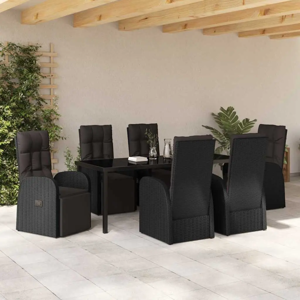 7-Piece Outdoor Garden Dining Set with Black Poly Rattan