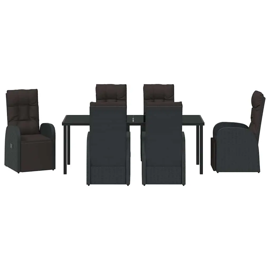 7-Piece Outdoor Garden Dining Set with Black Poly Rattan