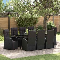 Premium 9-Piece Black Garden Dining Set with Glass Top