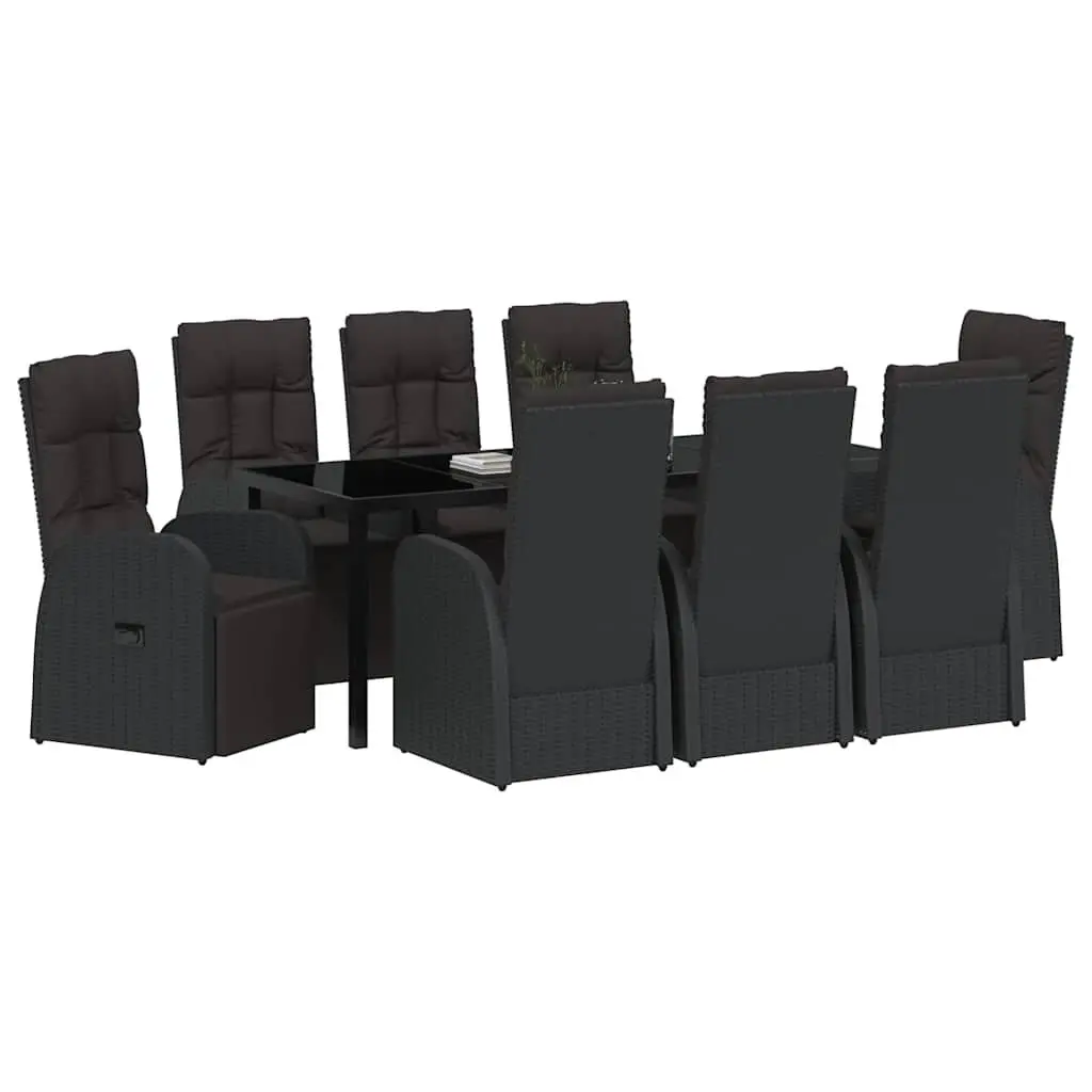 9-Piece Black Garden Dining Set with Glass Top