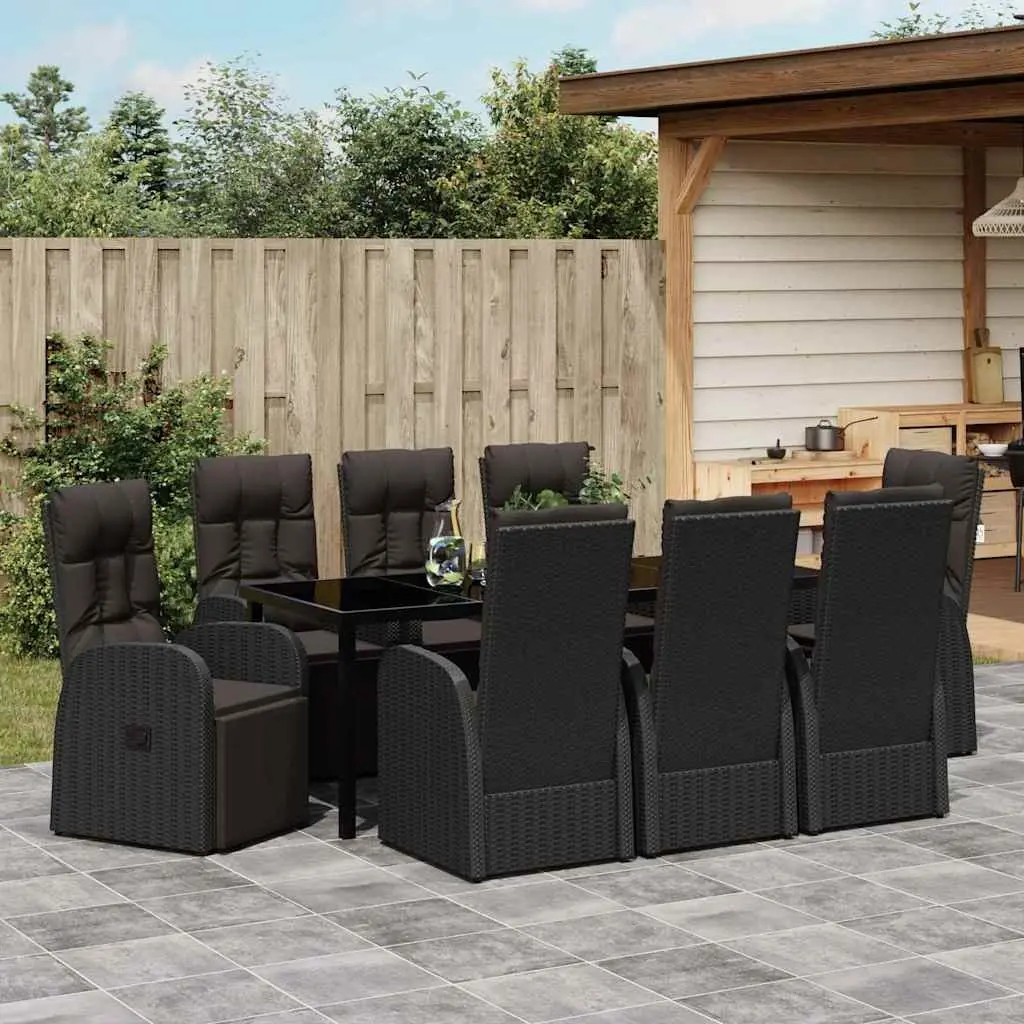 9-Piece Black Garden Dining Set with Glass Top