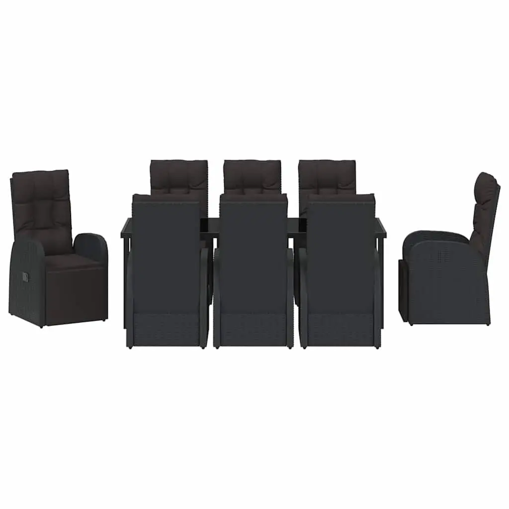 9-Piece Black Garden Dining Set with Glass Top