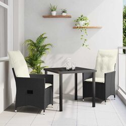 3-Piece Black Poly Rattan Garden Dining Set