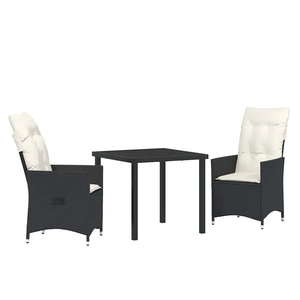 Garden Dining Set Poly Rattan 3 Pieces Black Outdoor Patio Furniture