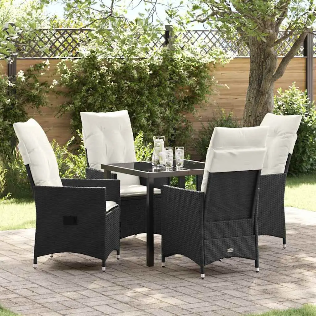 Black Poly Rattan Outdoor Dining Set with 5 Pieces