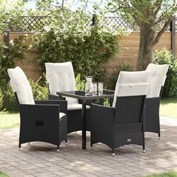 Black Poly Rattan Outdoor Dining Set with 5 Pieces