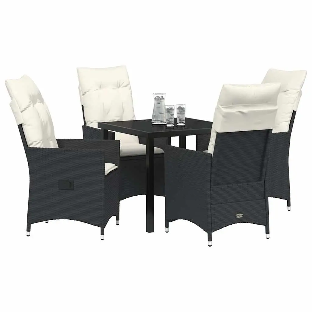 Black Poly Rattan Outdoor Dining Set with 5 Pieces