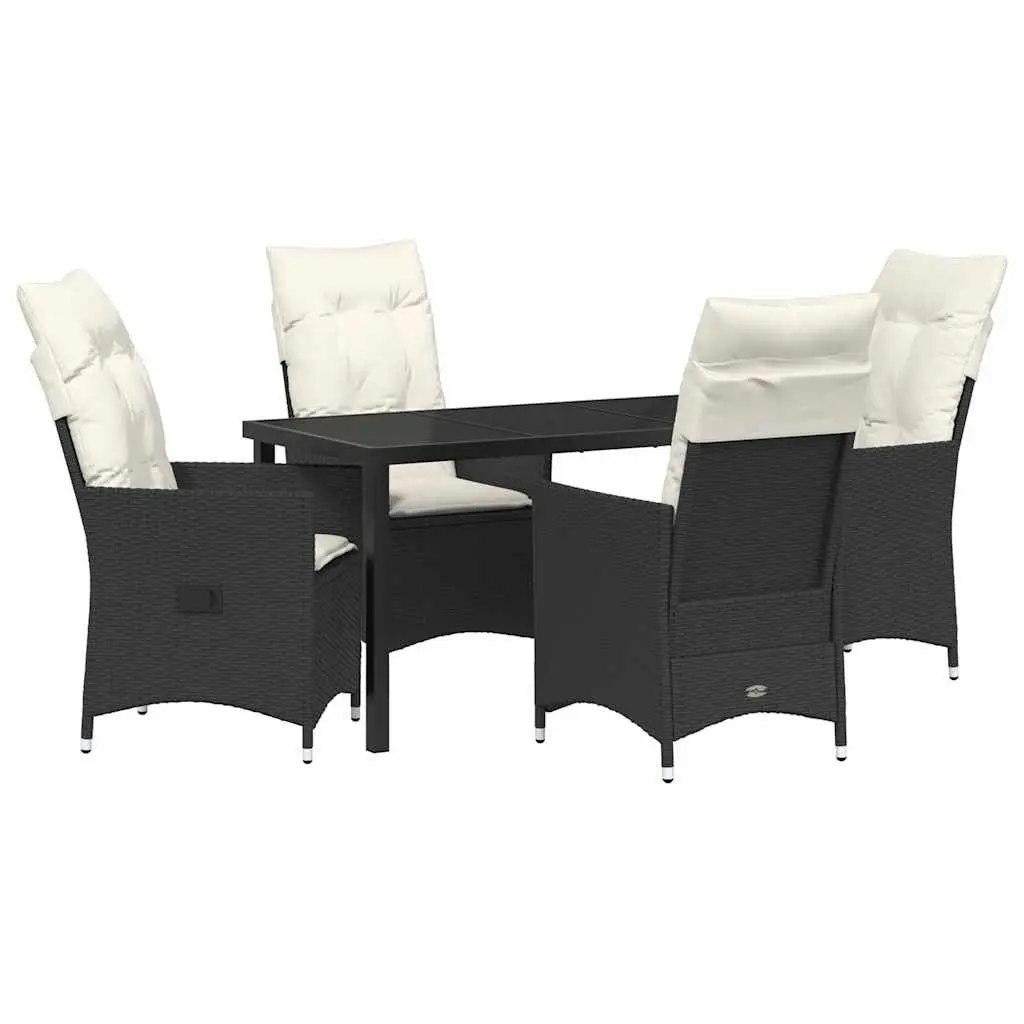 Black Poly Rattan 5 Piece Outdoor Dining Set with Cushions