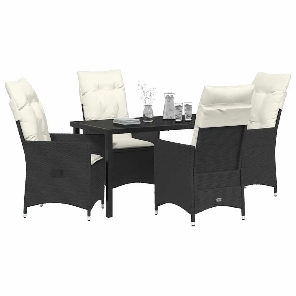 Black Poly Rattan 5 Piece Outdoor Dining Set with Cushions