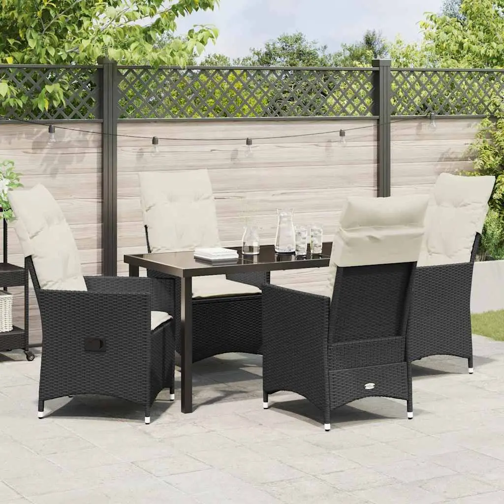 Black Poly Rattan 5 Piece Outdoor Dining Set with Cushions