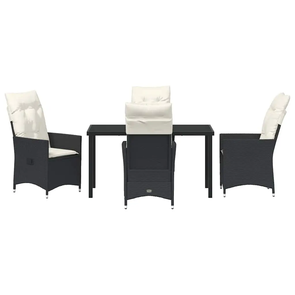 Black Poly Rattan 5 Piece Outdoor Dining Set with Cushions