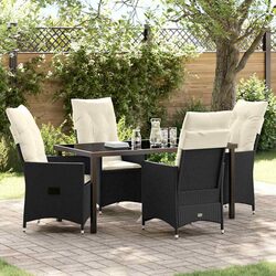 5-Piece Black Poly Rattan Outdoor Garden Dining Set