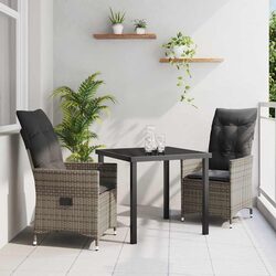 3 Piece Grey Poly Rattan Garden Dining Set with Cushions