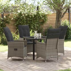 5-Piece Grey Garden Dining Set with Cushions