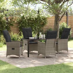 Grey Poly Rattan 5 Piece Garden Dining Set with Cushions