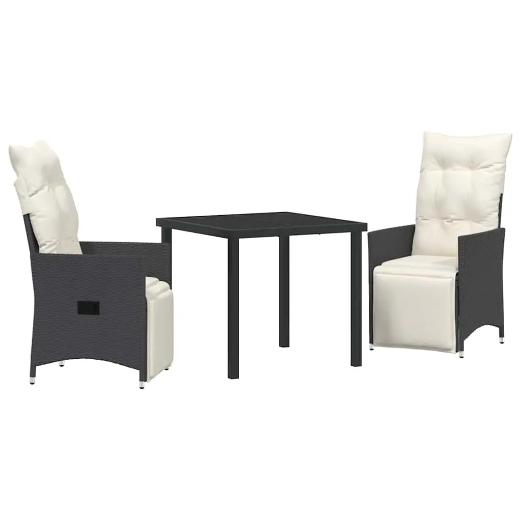 3-Piece Outdoor Dining Set with Black Poly Rattan