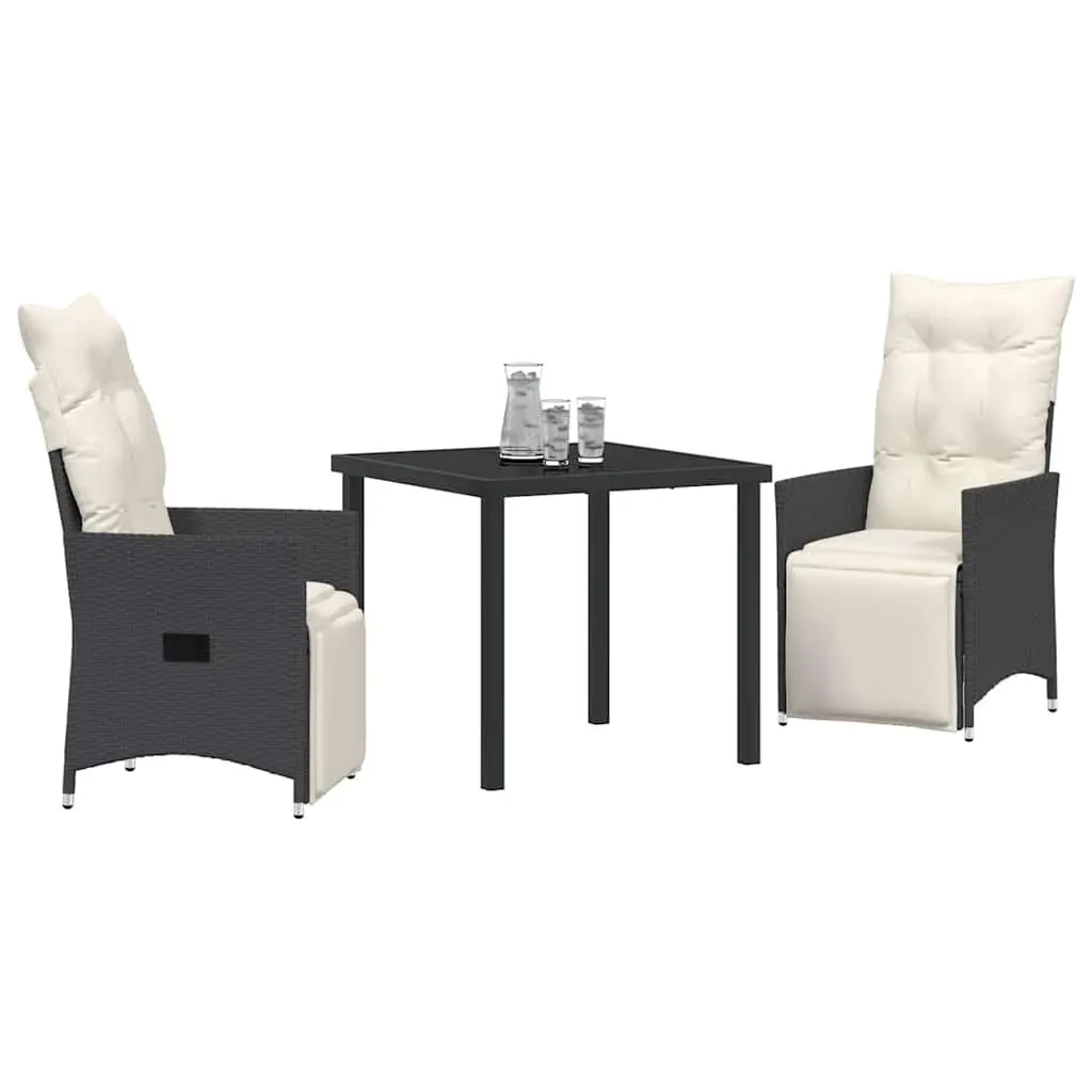 3-Piece Outdoor Dining Set with Black Poly Rattan