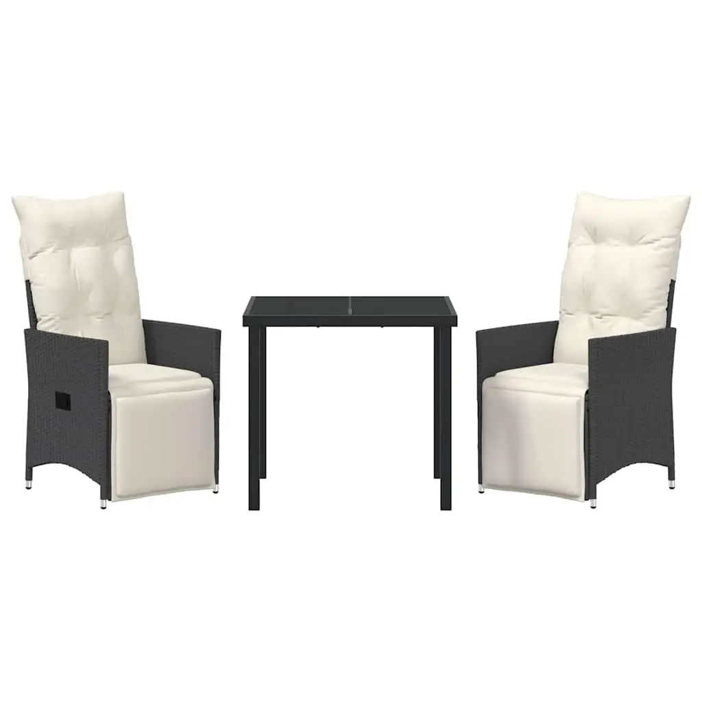 3-Piece Outdoor Dining Set with Black Poly Rattan
