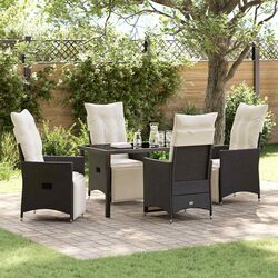 5 Piece Outdoor Dining Set with Cushions in Black Poly Rattan