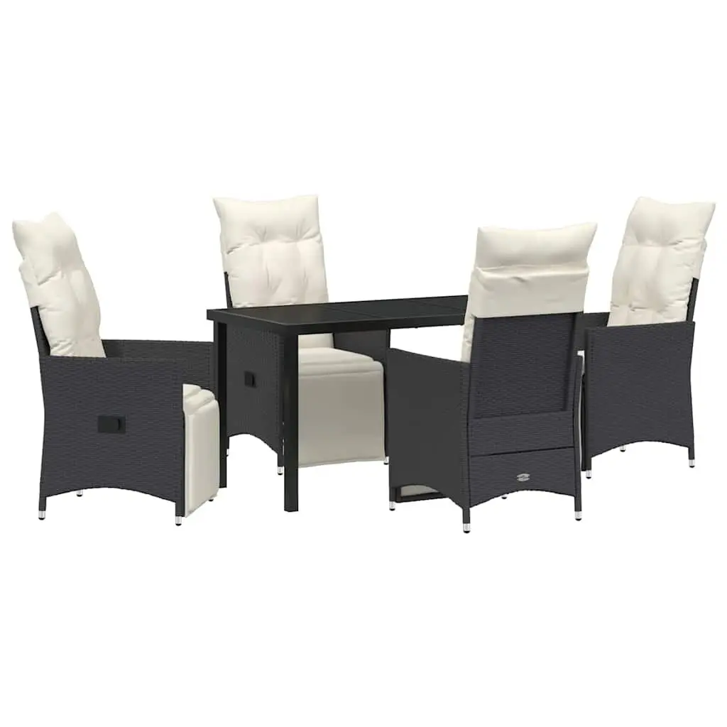 Outdoor Dining Set Poly Rattan 5 Piece Black with Cushions
