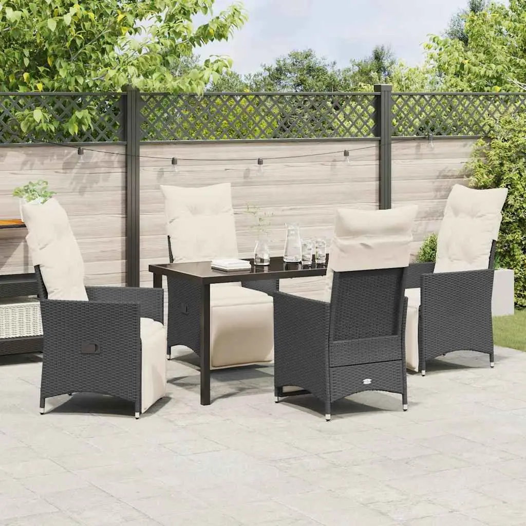 Outdoor Dining Set Poly Rattan 5 Piece Black with Cushions