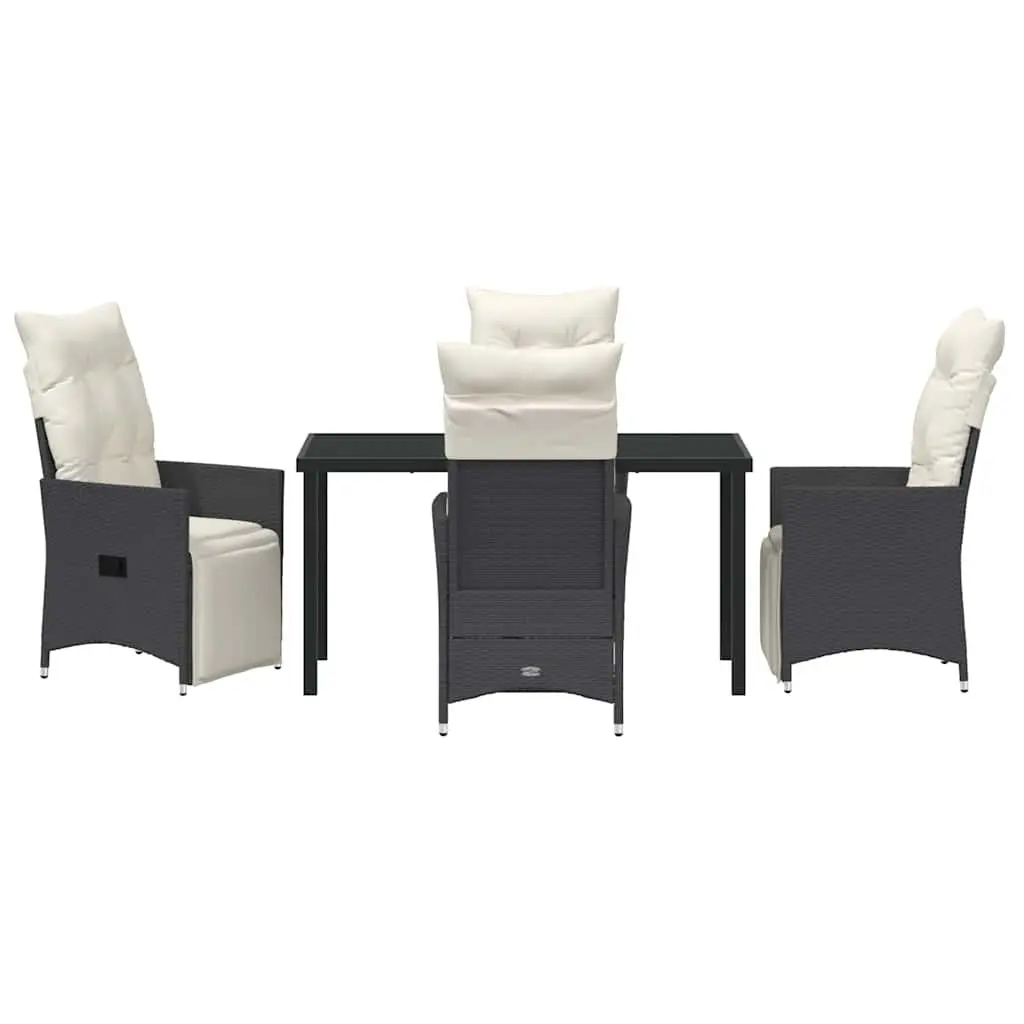 Outdoor Dining Set Poly Rattan 5 Piece Black with Cushions
