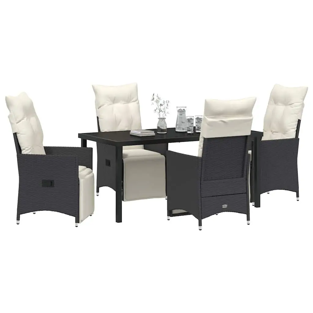 5-Piece Black Poly Rattan Patio Dining Set