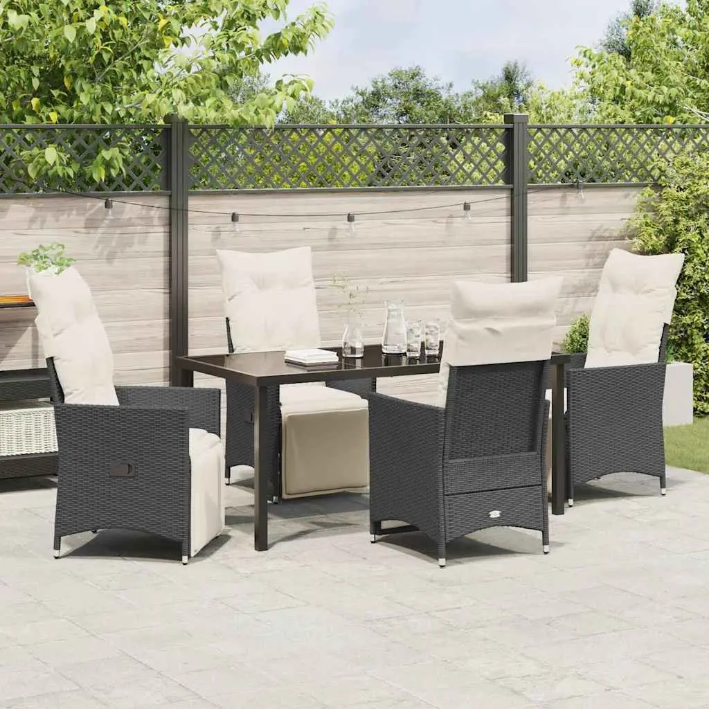 5-Piece Black Poly Rattan Patio Dining Set