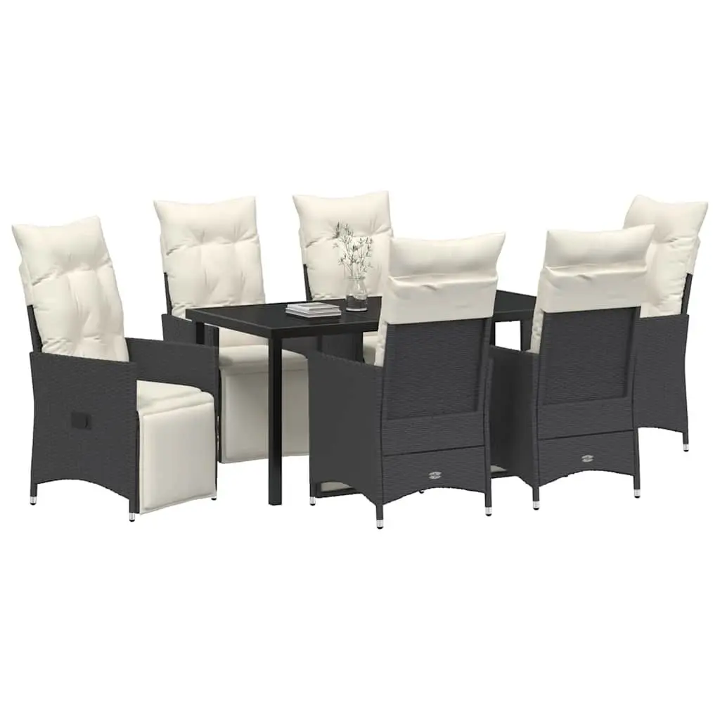 Outdoor Dining Set Poly Rattan 7 Piece Black Patio Furniture