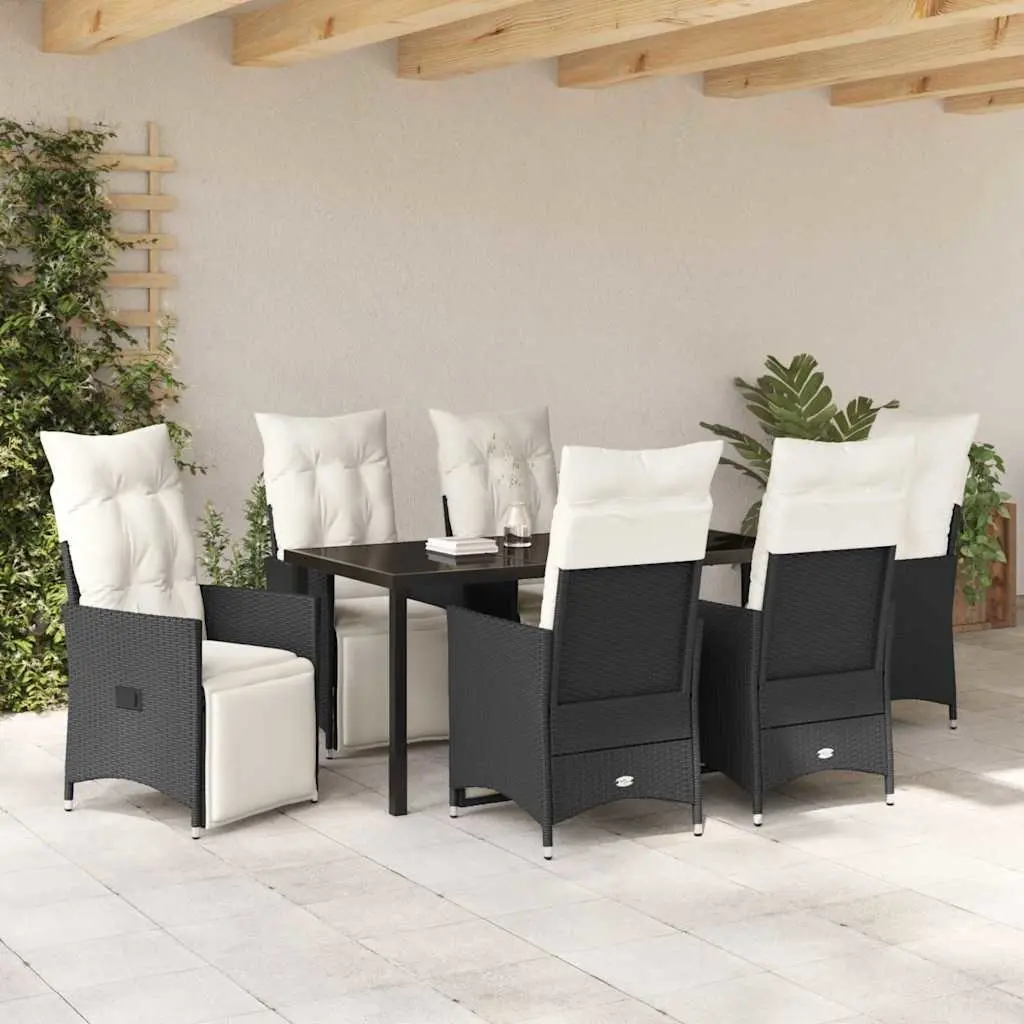 Outdoor Dining Set Poly Rattan 7 Piece Black Patio Furniture