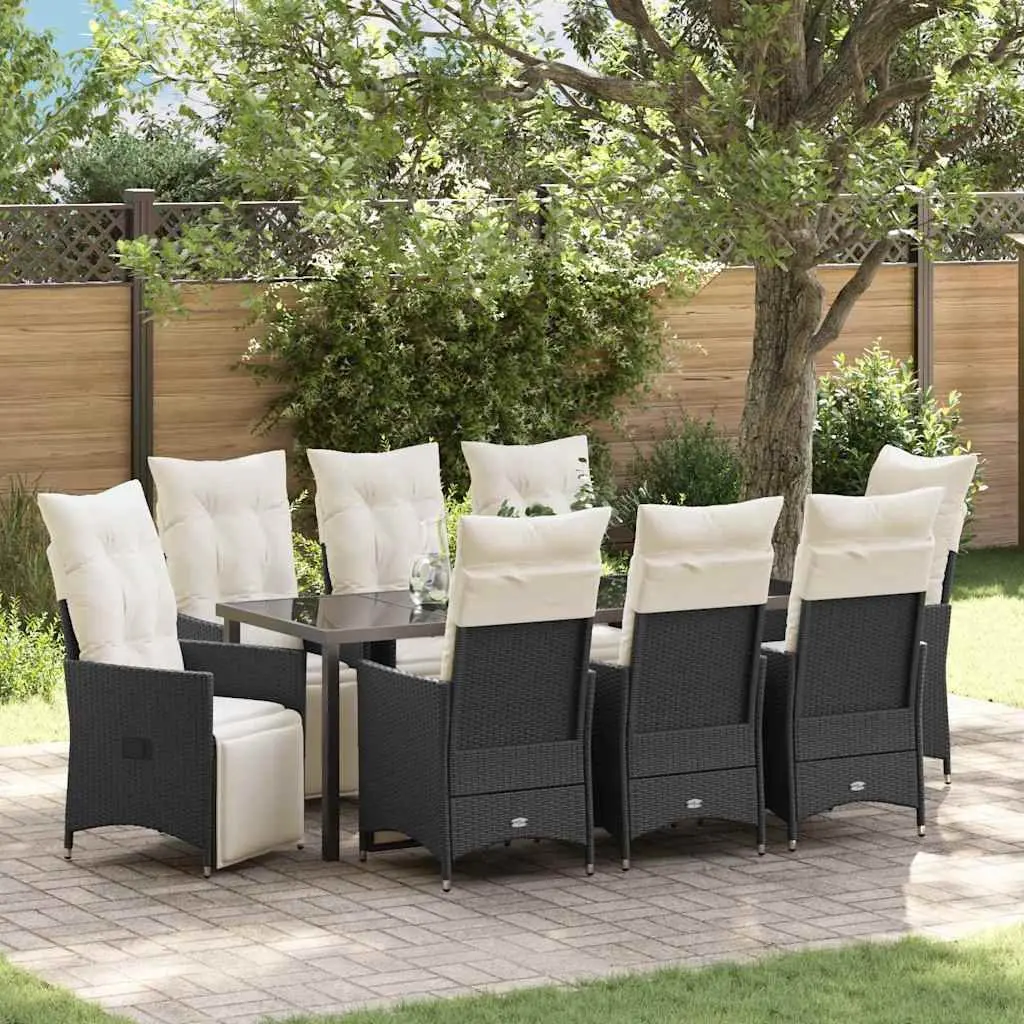 9-Piece Black Poly Rattan Dining Set