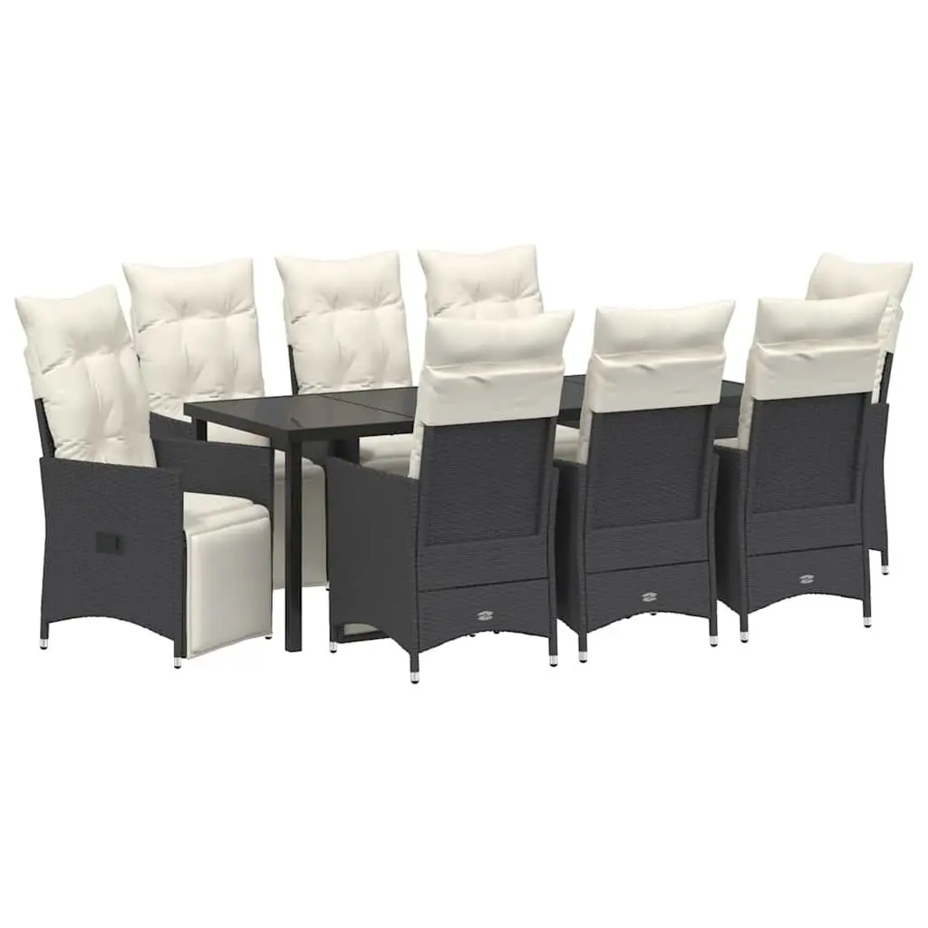 9-Piece Black Poly Rattan Dining Set