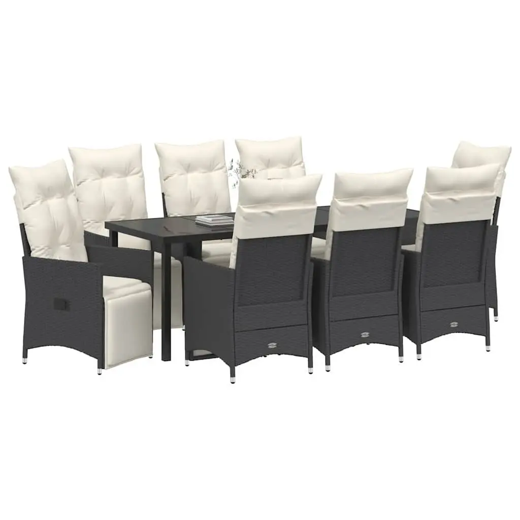 9-Piece Black Poly Rattan Dining Set