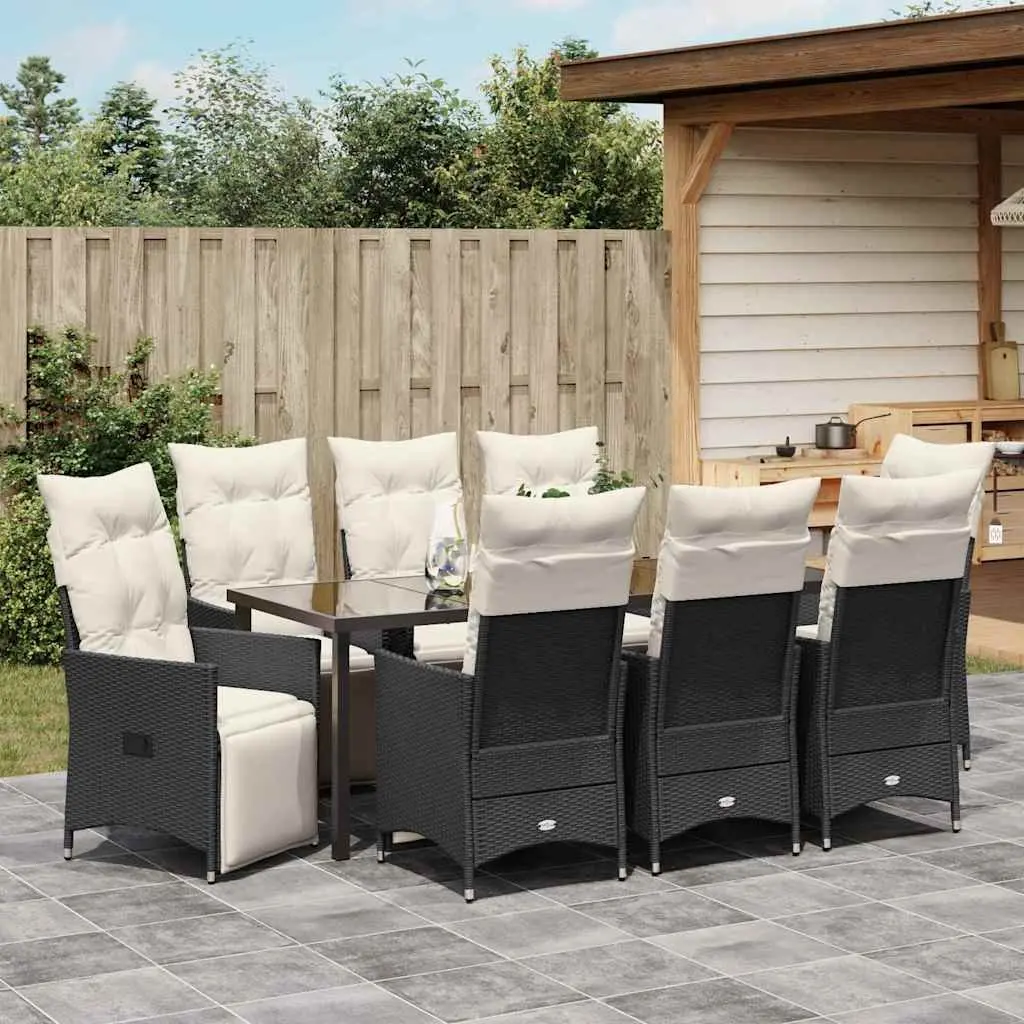9-Piece Black Poly Rattan Dining Set
