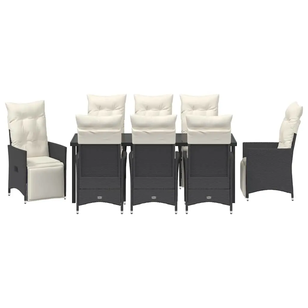 9-Piece Black Poly Rattan Dining Set
