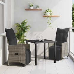 Premium 3 Piece Grey Poly Rattan Garden Dining Set
