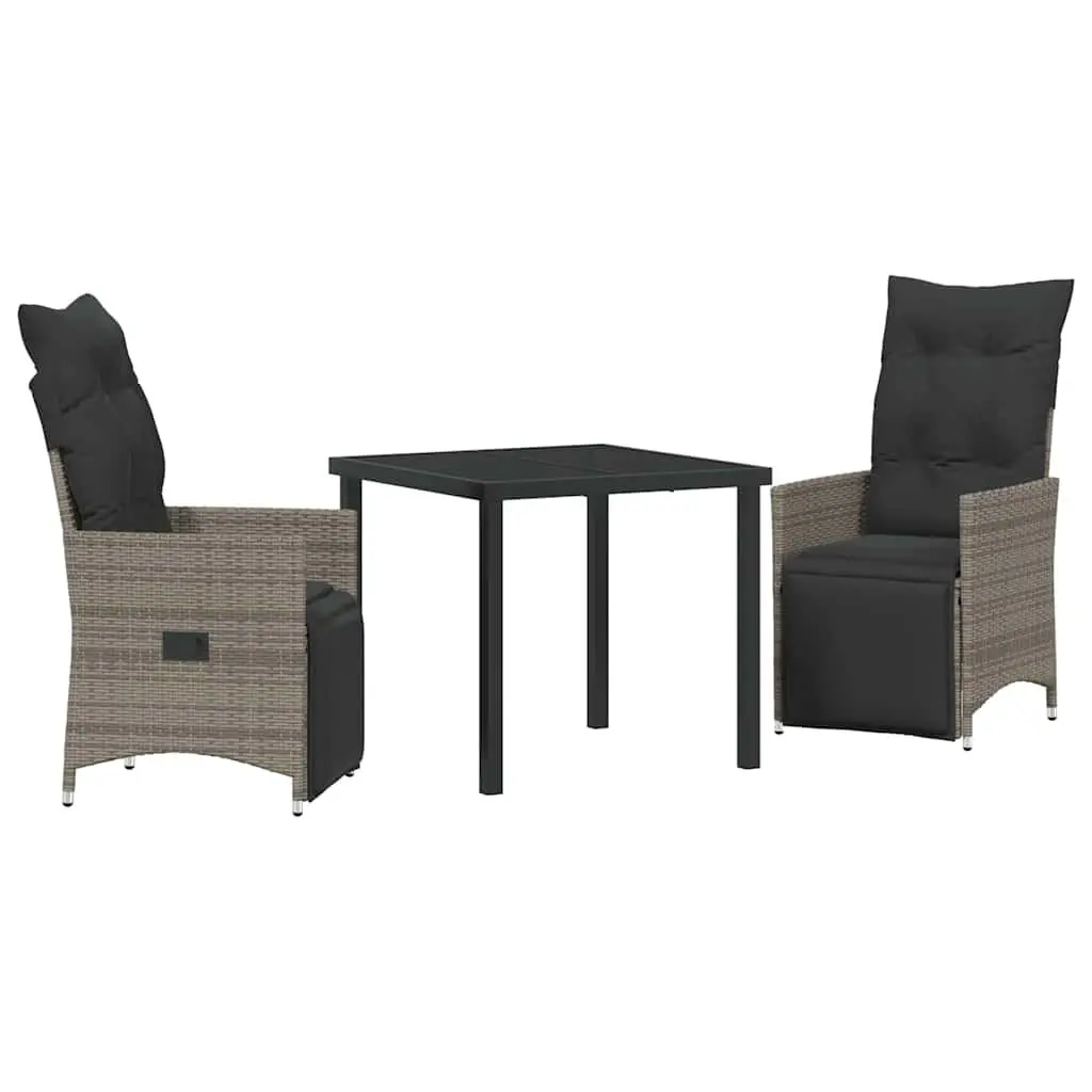 Garden Dining Set Poly Rattan 3 Piece Grey with Cushions