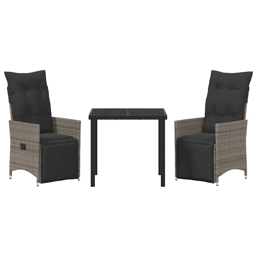 Garden Dining Set Poly Rattan 3 Piece Grey with Cushions