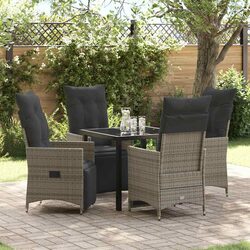 5-Piece Grey Poly Rattan Garden Dining Set with Cushions