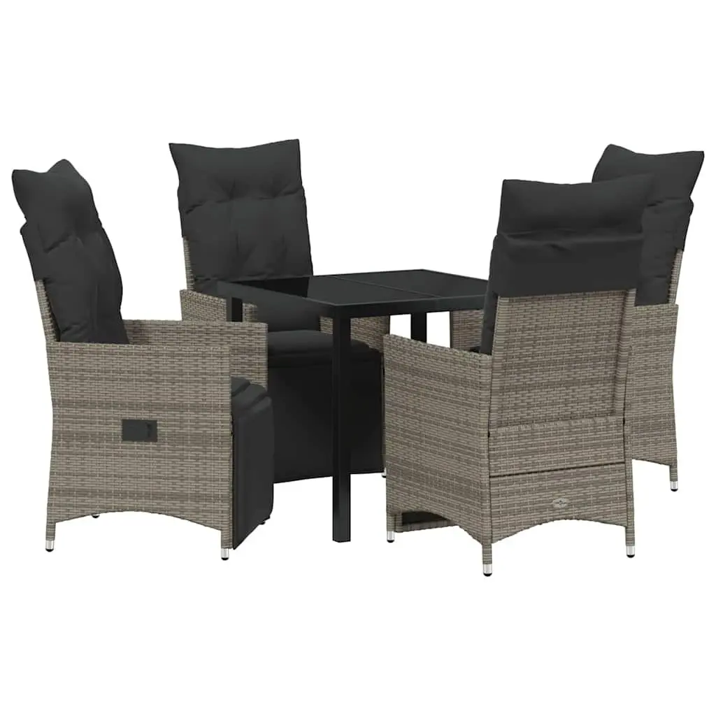 5-Piece Grey Poly Rattan Garden Dining Set with Cushions