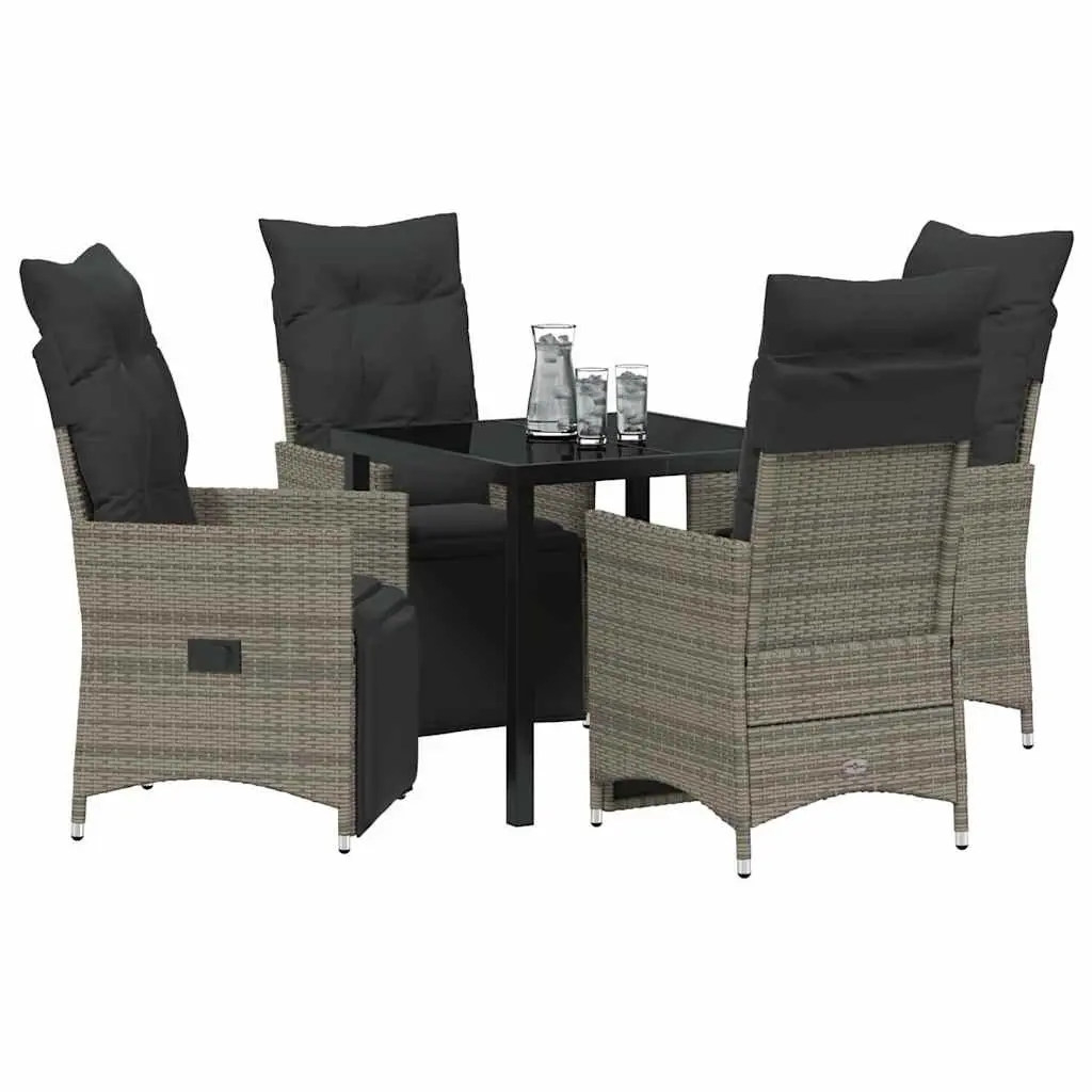 5-Piece Grey Poly Rattan Garden Dining Set with Cushions