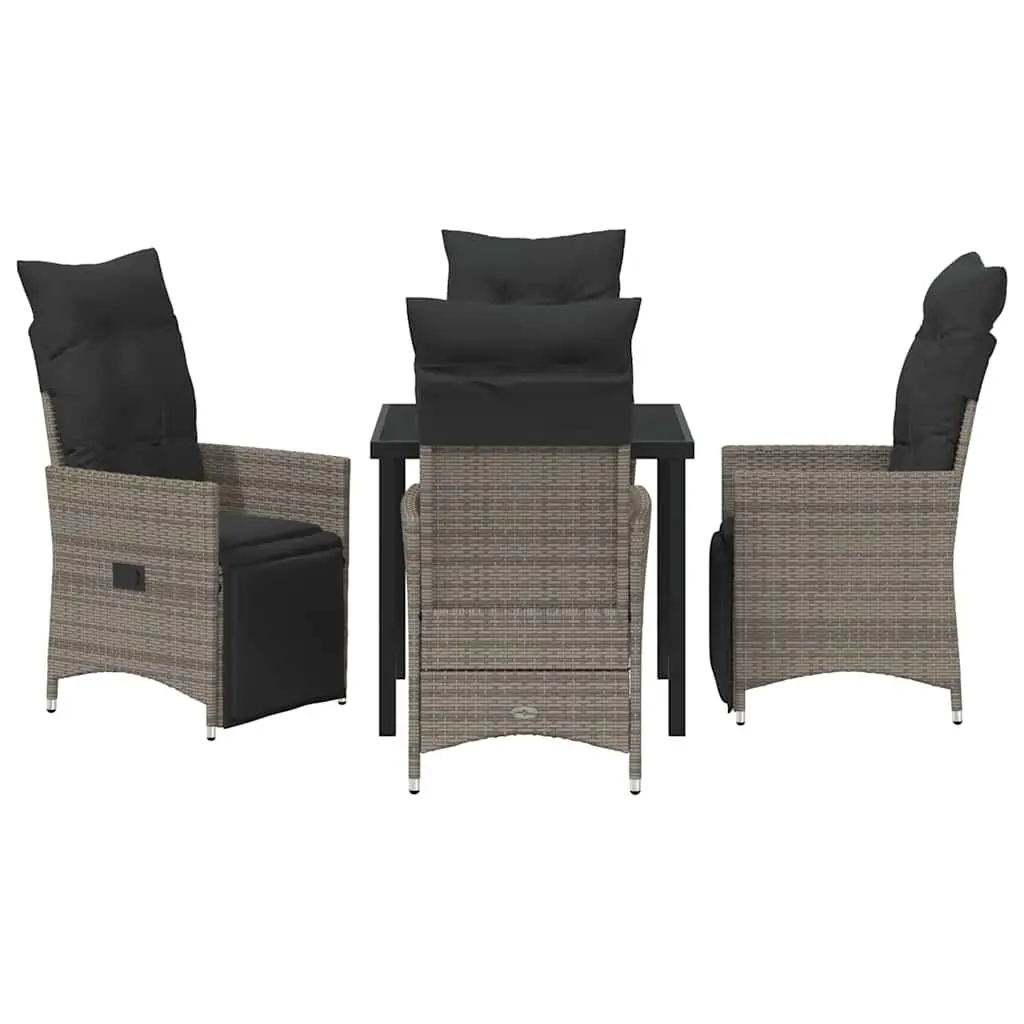 5-Piece Grey Poly Rattan Garden Dining Set with Cushions