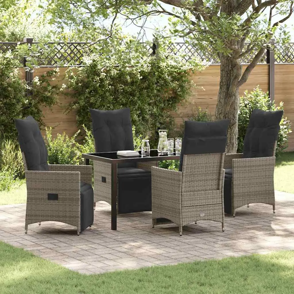 5-Piece Grey Poly Rattan Garden Dining Set
