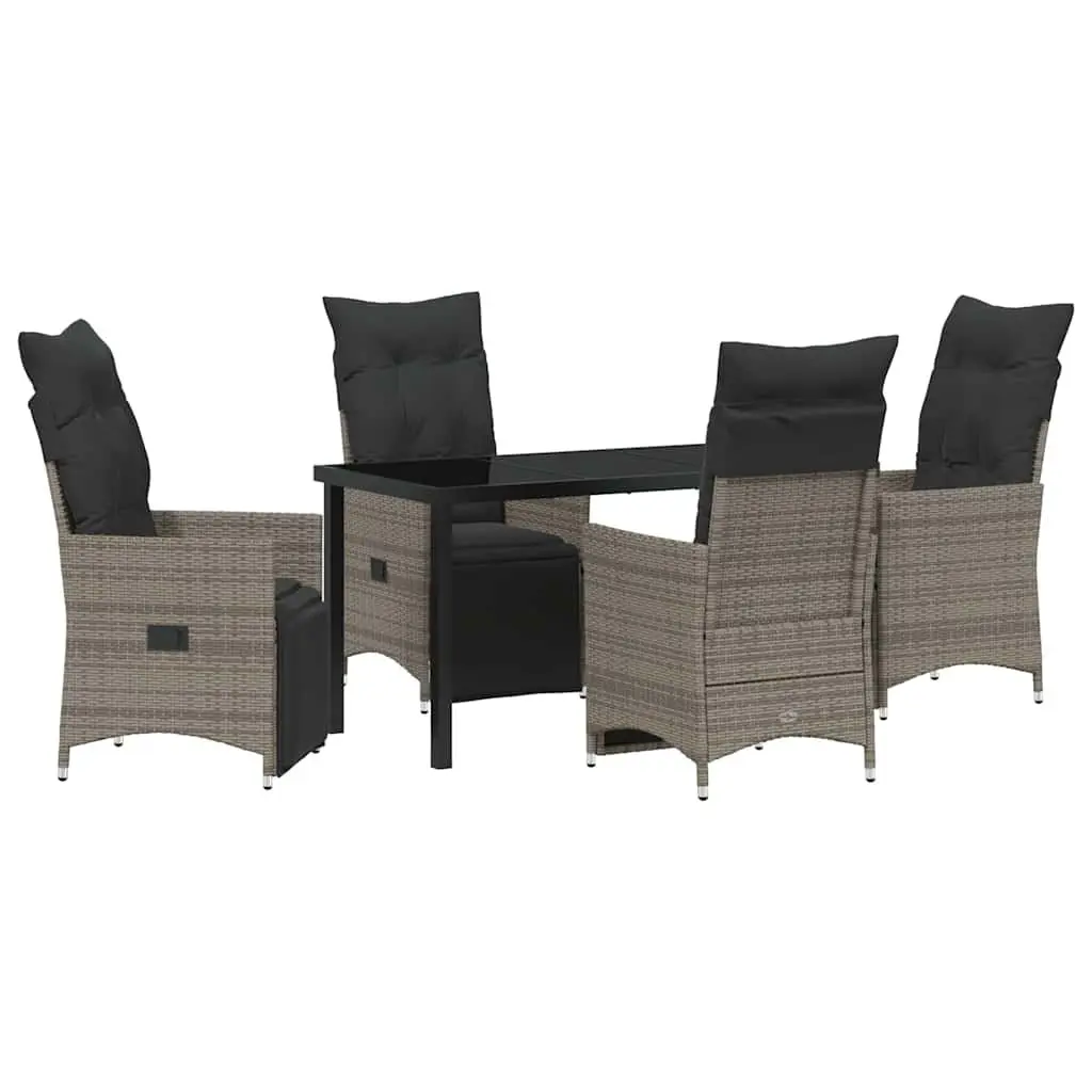 5-Piece Grey Poly Rattan Garden Dining Set