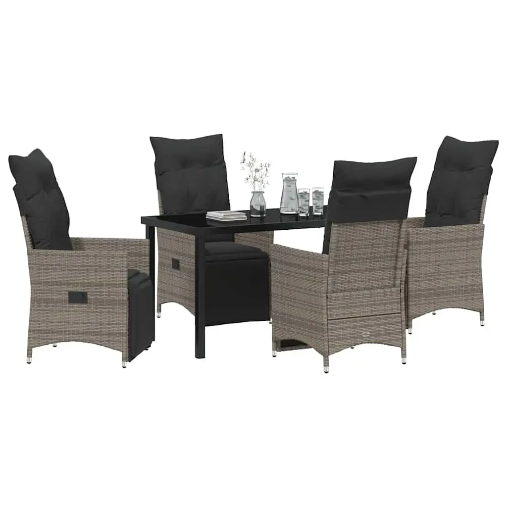 5-Piece Grey Poly Rattan Garden Dining Set